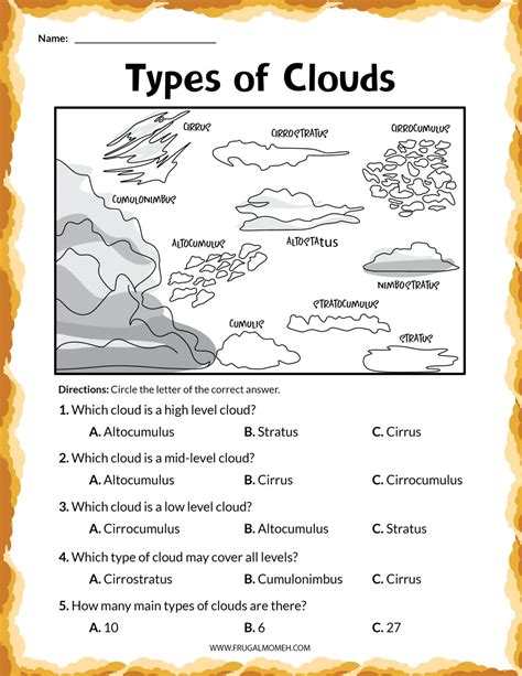 types of clouds worksheet for kids